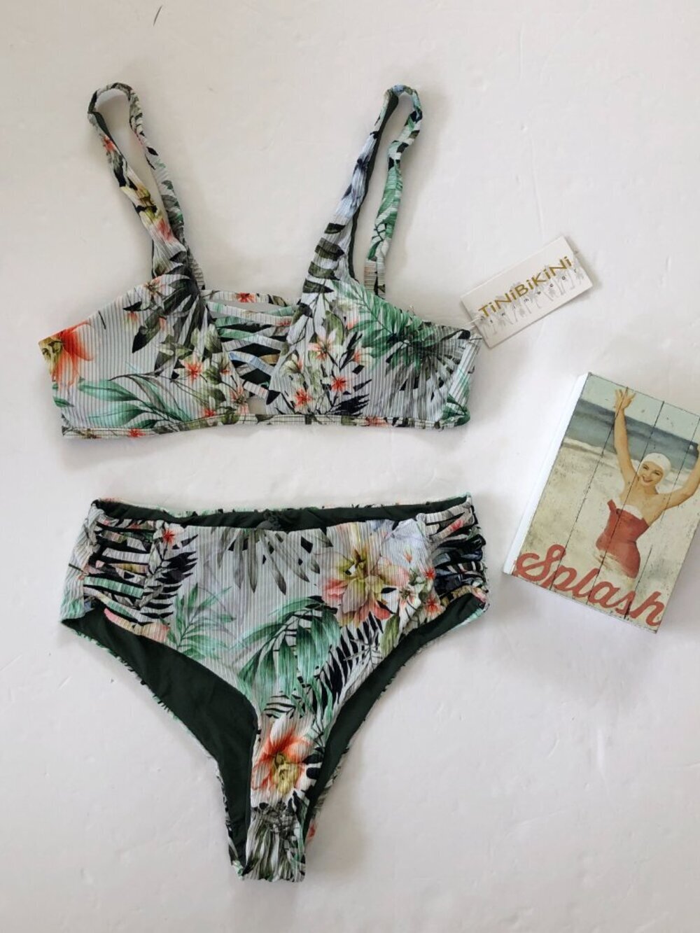 tinibikini Tropical Print  bikni two piece Large NWT